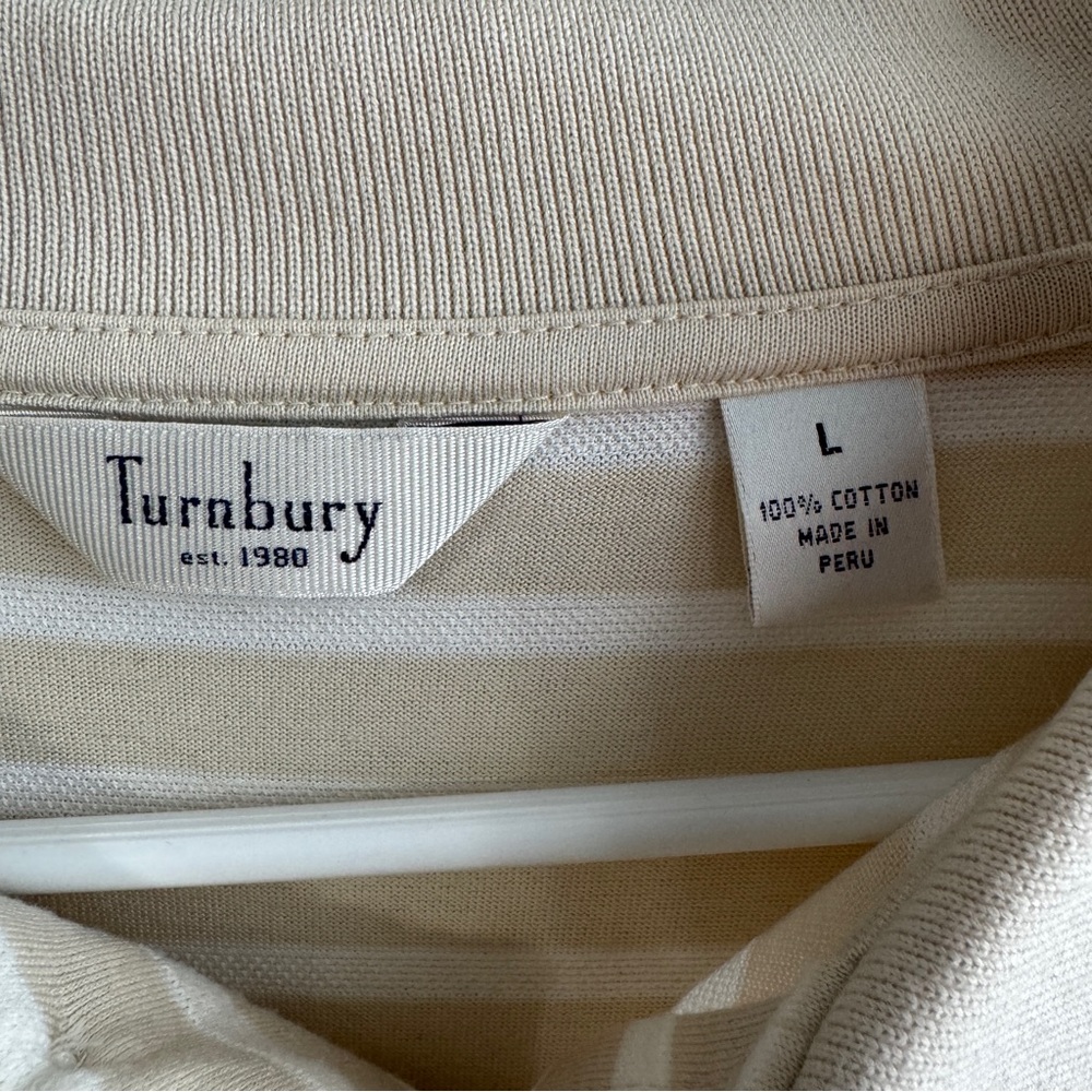 Turnbury Cream White Striped Henley Long Sleeve Polo Men's Size Large Business - Picture 5 of 6